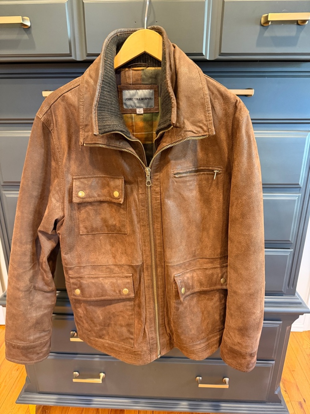 Johnston & Murphy Brown Suede Field Jacket with Zip Front